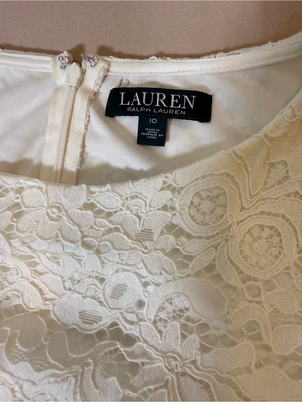 Lauren by Ralph Lauren Ivory Lace Midi Shift Dress, size 10. - Picture 9 of 13